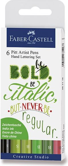 Faber-Castell Popisovač Pitt Artist Pen Hand Lettering 6 kusů, zelená sada 6711 - obrázek 1