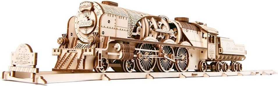 UGEARS 3D dřevěné mechanické puzzle V-Express parní lokomotiva - obrázek 1