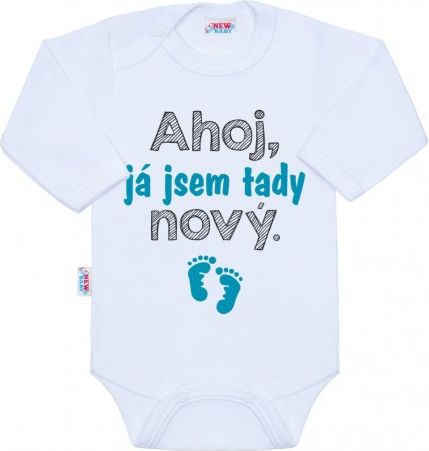 Body s potiskem New Baby Ahoj, já jsem tady nový., Tyrkysová, 62 (3-6m) - obrázek 1
