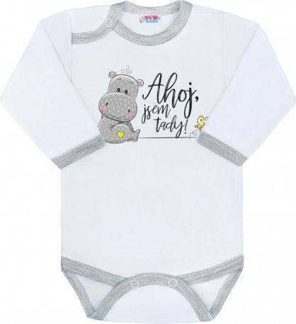Body s potiskem New Baby Ahoj, jsem tady!, Šedá, 56 (0-3m) - obrázek 1