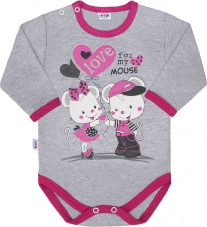 Dětské body s dlouhým rukávem New Baby Love Mouse, Růžová, 80 (9-12m) - obrázek 1