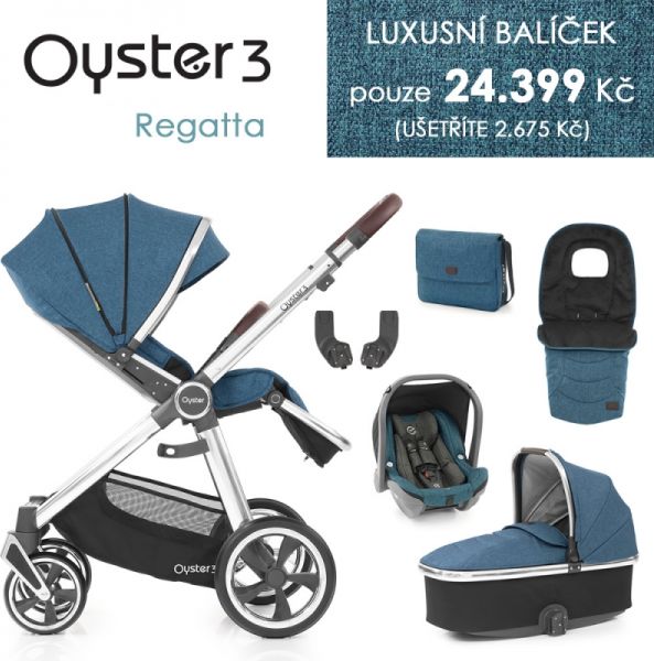 Oyster 3 Luxusní set 6 v 1 REGATTA (MIRROR rám) kočár + hl.korba + autosedačka + adaptéry + fusak + taška - obrázek 1