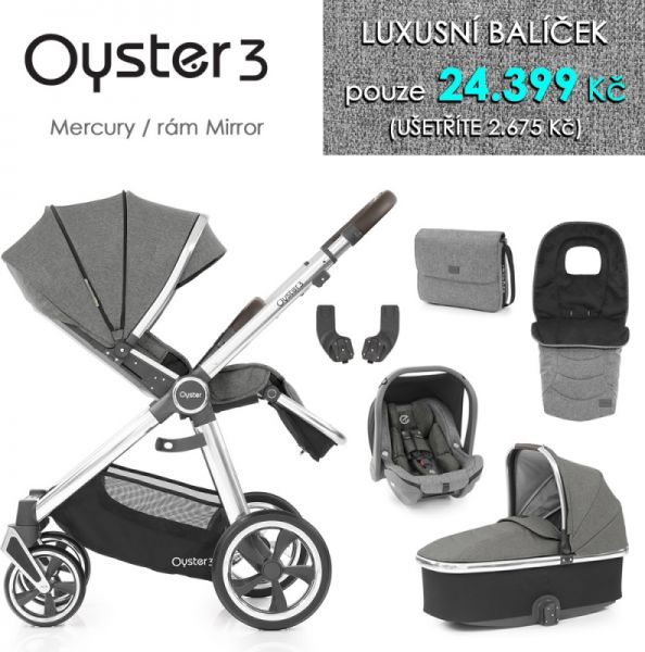 Oyster 3 Luxusní set 6 v 1 MERCURY (MIRROR rám) kočár + hl.korba + autosedačka + adaptéry + fusak + taška - obrázek 1