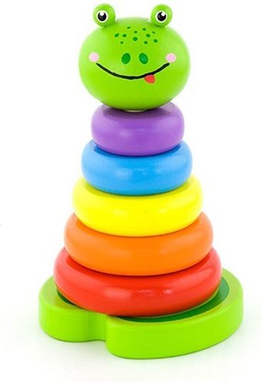 Viga | Nezařazeno | Dřevěná skládací pyramida pro nejmenší Viga Žába | Multicolor |