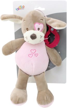 Závěsná plyšová hračka Tulilo s chrastítkem Pejsek, 25 cm - růžový - obrázek 1