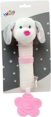 Plyšová hračka Tulilo s pískátkem a kousátkem Pejsek, 17 cm - růžový - obrázek 1
