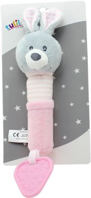 Plyšová hračka Tulilo s pískátkem a kousátkem Králíček, 17 cm - růžový - obrázek 1