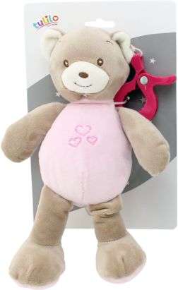 Závěsná plyšová hračka Tulilo s chrastítkem Medvídek, 25 cm - růžový - obrázek 1