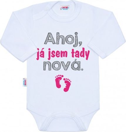 Body s potiskem New Baby Ahoj, já jsem tady nová., Růžová, 56 (0-3m) - obrázek 1