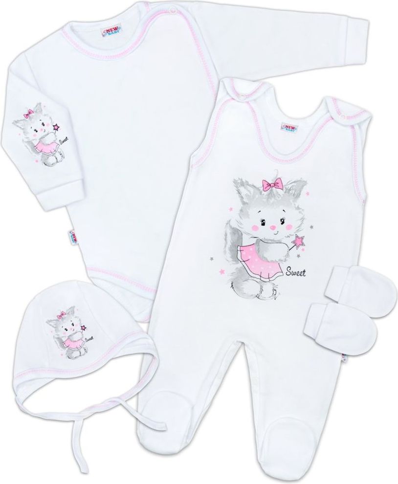 NEW BABY Soupravička 4-dílná Kočička bílo-růžová - Soupravička 4-dílná Kočička bílo-růžová - obrázek 1