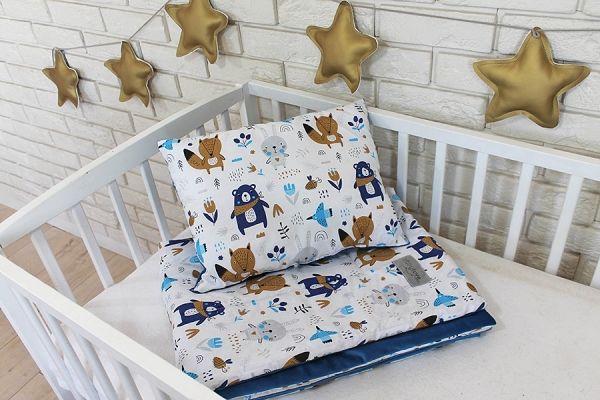 Baby Nellys 2-dílná sada do postýlky Velvet modrý, lesní zvířátka - obrázek 1