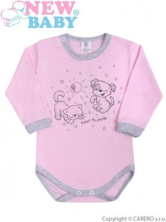 Kojenecké body s dlouhým rukávem New Baby Kamarádi růžové, Růžová, 74 (6-9m) - obrázek 1