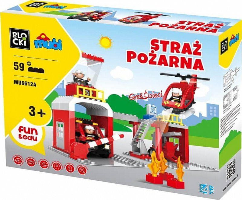 Blocki Blocki Mubi stavebnice Hasičská stanice typ LEGO DUPLO 59 dílů se světlem a zvukem - obrázek 1