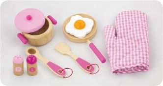 Dětské dřevěné nádobí Viga-snídaně růžové, Růžová - obrázek 1