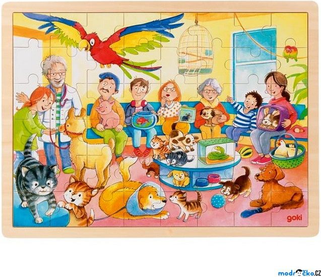 Puzzle na desce - Velké A3, U zvěrolékaře, 48ks (Goki) - obrázek 1