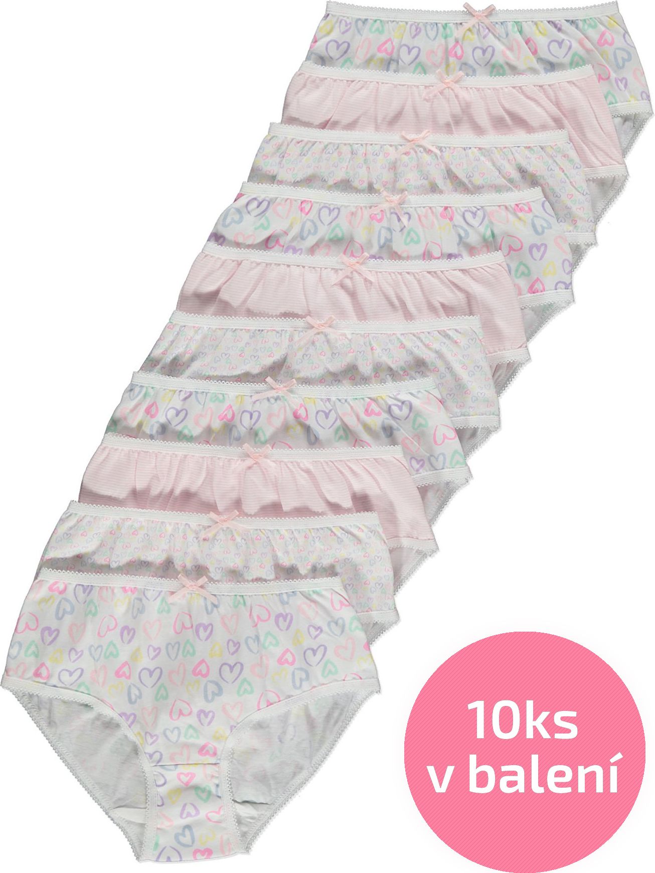 Dívčí kalhotky GEORGE, 10ks v balení, motiv srdíčka Velikost: 110 - 116cm (5 - 6 let) - obrázek 1
