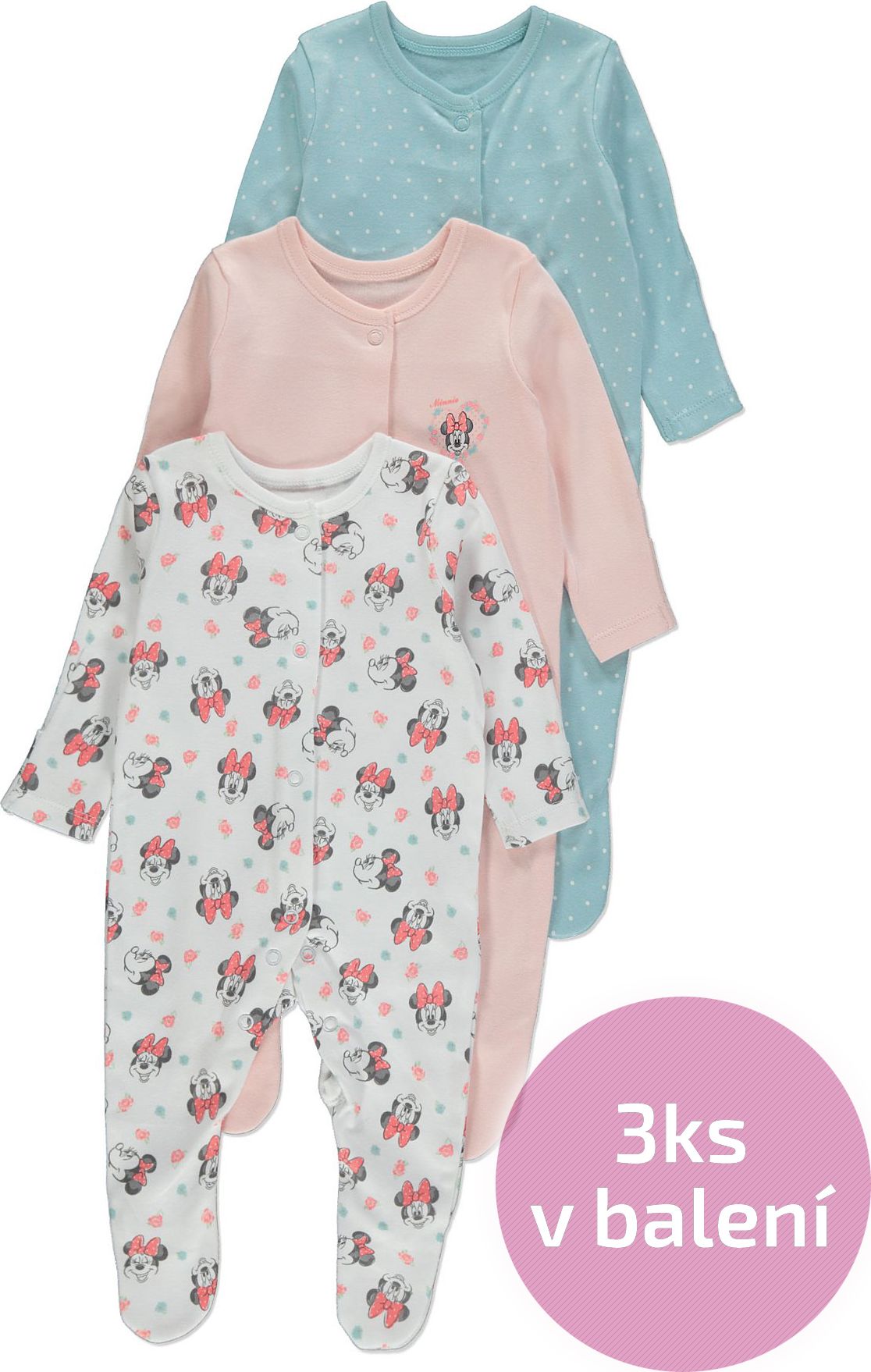 Kojenecké dupačky GEORGE, 3ks v balení, motiv Minnie Mouse Velikost: 80 - 86cm (12 - 18 měsíců) - obrázek 1