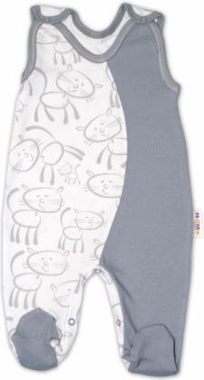 Baby Nellys Kojenecké bavlněné dupačky Kočičky - šedo/bílé - obrázek 1