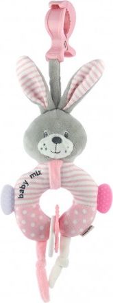 Edukační plyšová hračka s klipem Baby Mix králík růžový, Růžová - obrázek 1