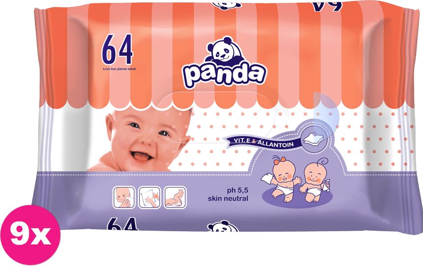 9x BELLA PANDA Vlhčené ubrousky 64 ks - obrázek 1