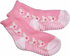 Ponožky dětské bavlna - SVISLÉ KVĚTY růžové - vel.11-12 (obuv 22-23) - obrázek 1