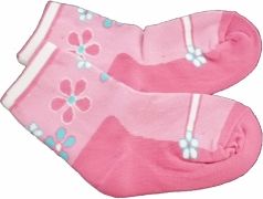Ponožky dětské bavlna - KVĚTINOVÝ VZOR tmavě růžové - vel.13-14 (obuv 24-25) - obrázek 1