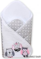 Rychlozavinovačka bavlna s výztuží - TŘI SOVY šedý puntík s růžovou - 75x75cm - obrázek 1