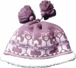 Čepice dětská zimní pletená - VZOR KVĚTY fialová - vel.54-56cm - obrázek 1