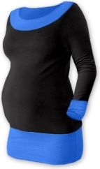 Těhotenské tričko - dlouhý rukáv - DUO černé s modrou velikost S/M - obrázek 1