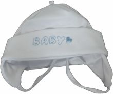 Čepice kojenecká bavlna - BABY bílá s modrým nápisem - vel.62 - obrázek 1