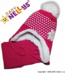 Čepice dětská pletená s kožíškem a šálou - KVĚTINA růžová/bílá - vel.2-4roky - obrázek 1