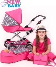 Kočárek pro panenky 2v1 - RŮŽENKA srdíčka růžový - NewBaby - obrázek 4