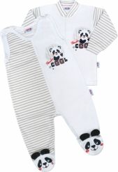 Souprava kojenecká 2-dílná bavlna - PANDA šedé proužky - vel.62 - obrázek 1