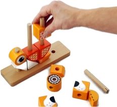 Hračka dřevěná - NAVLÉKAČKA PEJSEK žluto-oranžový - obrázek 3