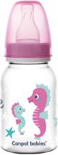 Lahev kojenecká plastová Canpol babies – MOŘSKÝ KONÍK s růžovou - 120ml - obrázek 1