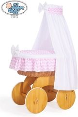 Koš proutěný přírodní s nebesy a výbavou - LUXURY cik-cak bílo-růžový - obrázek 1