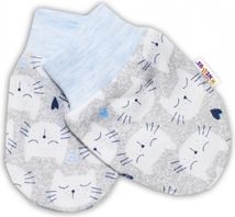 Rukavice kojenecké bavlna - KOČIČKY modrý lem - vel.0-3měs. - obrázek 1