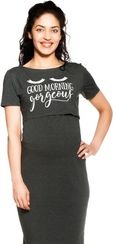 Těhotenská/Kojící noční košile krátký rukáv - GORGEOUS grafitová - BeeMaaMaa      velikost L/XL - obrázek 1