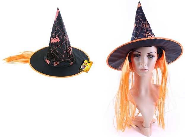 Klobouk Čarodějnice Halloween s vlasy - obrázek 1