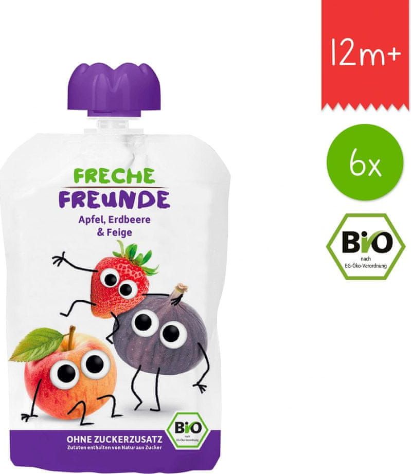 Freche Freunde BIO Ovocná kapsička Jablko, jahoda a fík 6x100g - obrázek 1