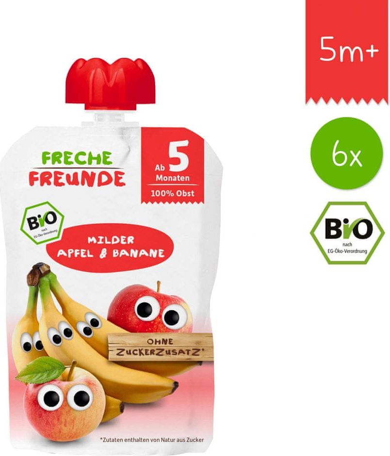 Freche Freunde BIO Ovocná kapsička Jablko a banán 6x100g - obrázek 1