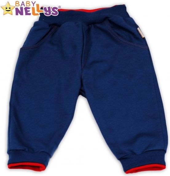 Tepláčky Baby Nellys® - modré/červený lem - 68 / 68 (4-6m) - obrázek 1