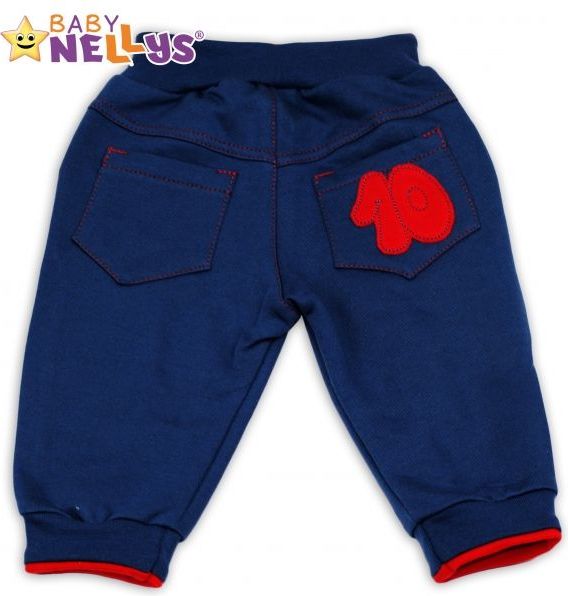 Tepláčky Baby Nellys® - modré/červený lem - 68 / 68 (4-6m) - obrázek 2