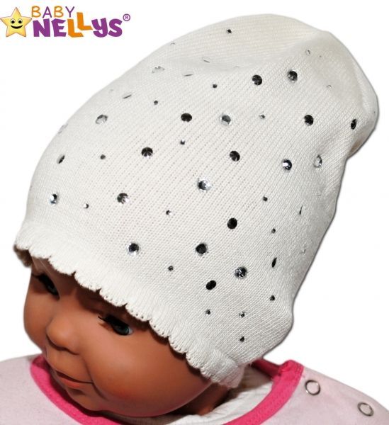Čepička Baby Nellys ® s kamínky - smetanová - 40/46 čepičky obvod - obrázek 1
