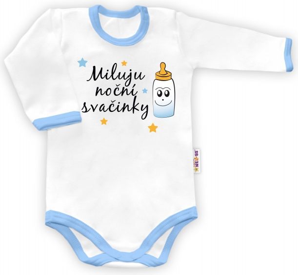 Body dlouhý rukáv Miluju noční svačinky - bílé/modrý lem - 80 (9-12m) / 80 - obrázek 1