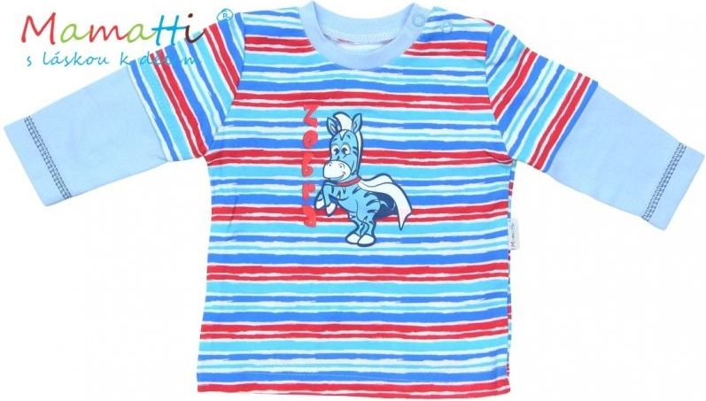 Tričko dlouhý rukáv Mamatti - ZEBRA - sv. modré/barevné pružky - 92 / 92 (18-24m) - obrázek 1