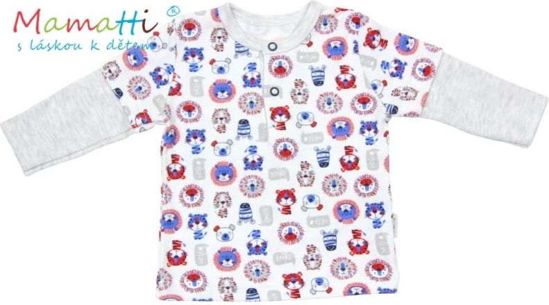 Polo tričko dlouhý rukáv Mamatti - LION - šedý melírek/potisk lion - 86 (12-18m) / 86 - obrázek 1