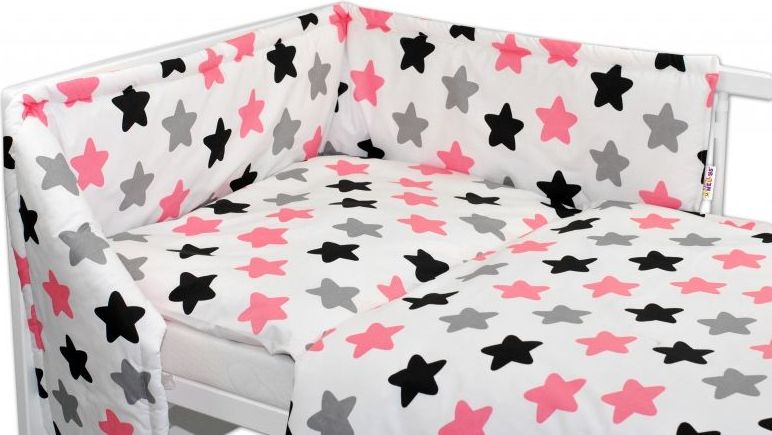 Mantinel s povlečením Baby Nellys ® - Barevné hvězdičky - růžové - 135x100 - obrázek 1