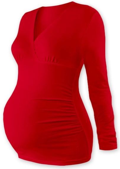 Těhotenské triko/tunika dlouhý rukáv EVA - červené - S/M - obrázek 1