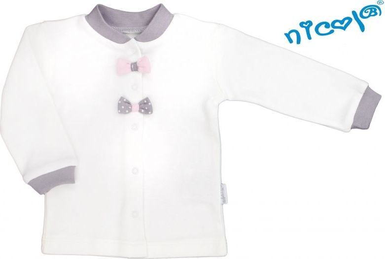 Novorozenacká bavlněná košilka Nicol, Paula  - bílá s mašličkou, vel. 68 - 52 / 52 (0-1m) - obrázek 1